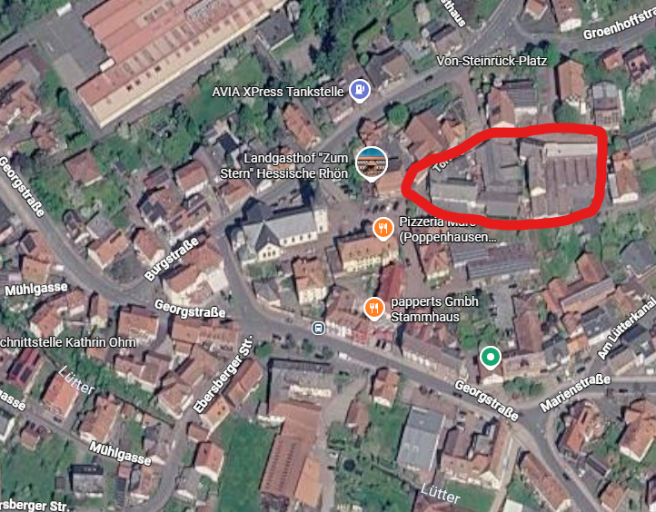 The warehouse complex off Tolzweg (circled on map)